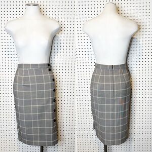 H&M | Windowpane Plaid Side Button Detail Pencil Skirt Sz. 4